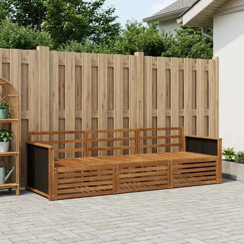 Lauko sofos komplektas 3 pcs Natūrali Kietos akacijos mediena