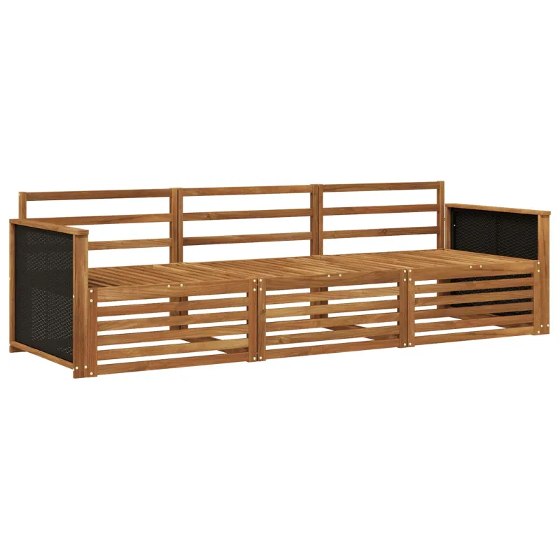 Lauko sofos komplektas 3 pcs Natūrali Kietos akacijos mediena