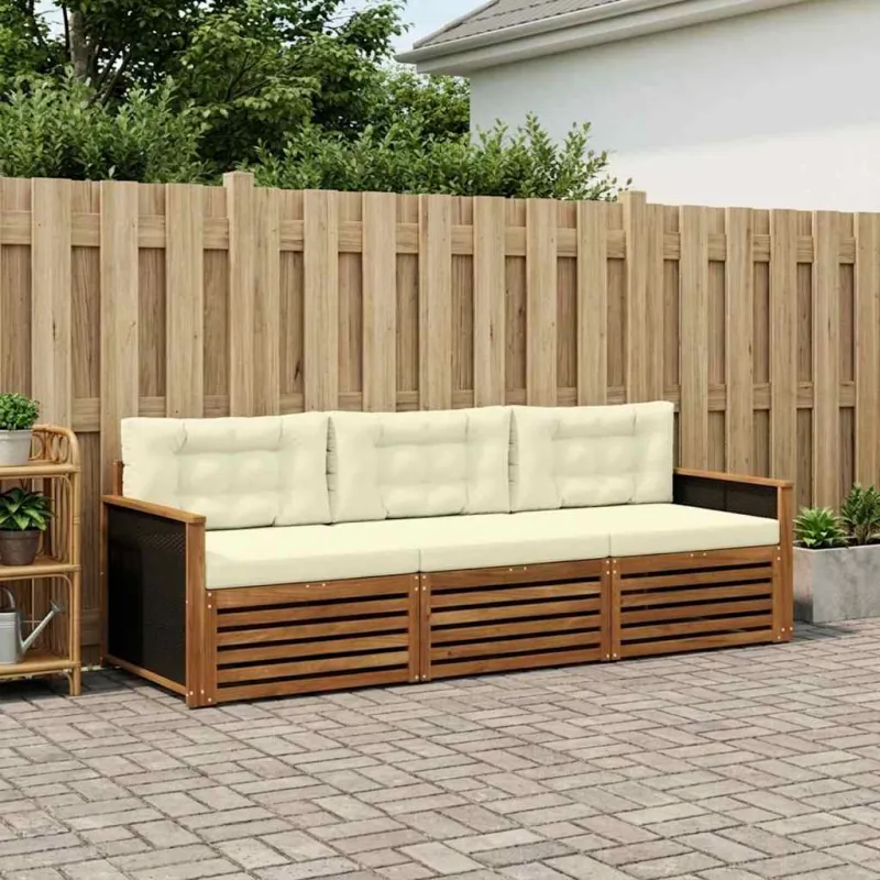 Lauko sofos komplektas 3 pcs Natūralus ir grietinėlė