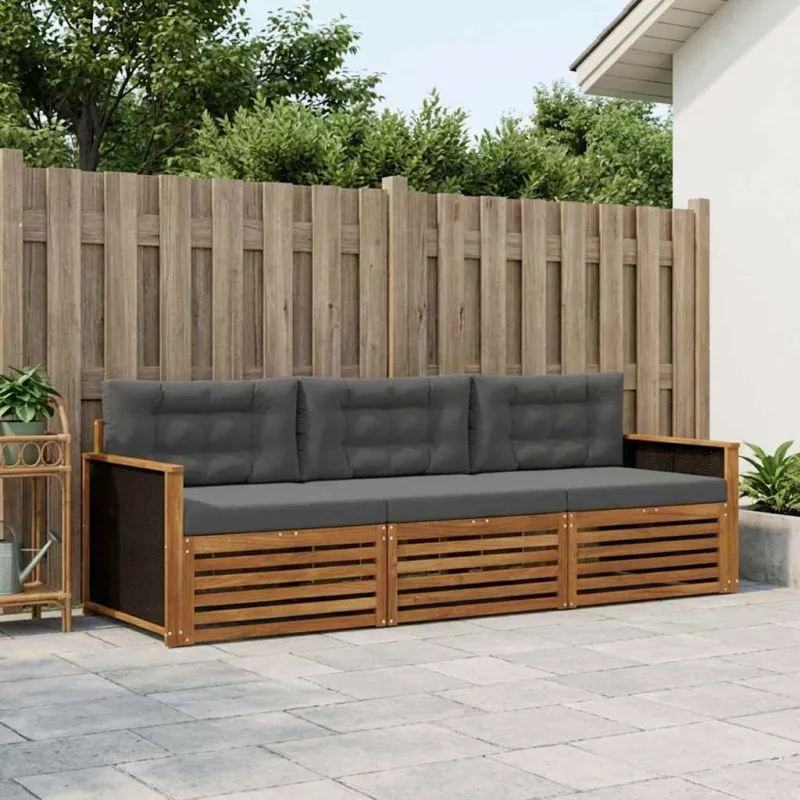 Lauko sofos komplektas 3 pcs Natūralus ir antracitas