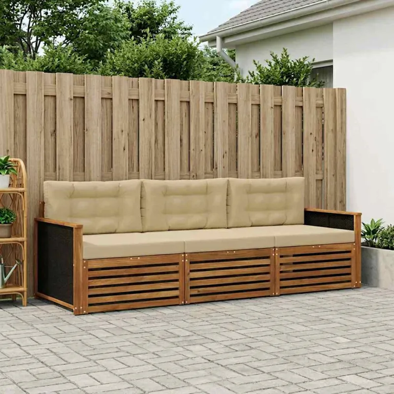 Lauko sofos komplektas 3 pcs Natūralus ir bežinis Poliesteris