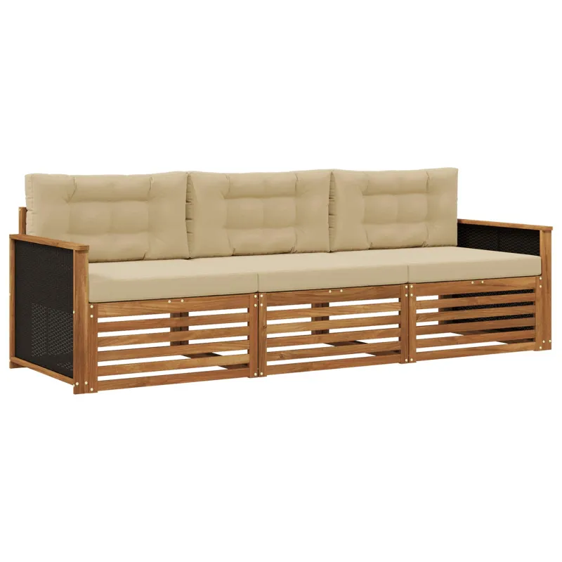 Lauko sofos komplektas 3 pcs Natūralus ir bežinis Poliesteris