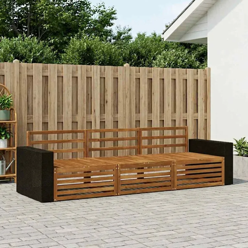 Lauko sofos komplektas 3 pcs Natūrali Kietos akacijos mediena