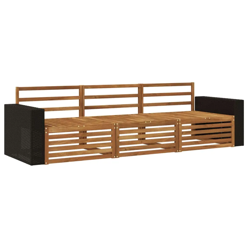 Lauko sofos komplektas 3 pcs Natūrali Kietos akacijos mediena