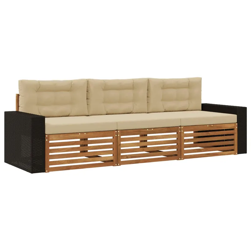 Lauko sofos komplektas 3 pcs Natūralus ir bežinis Poliesteris