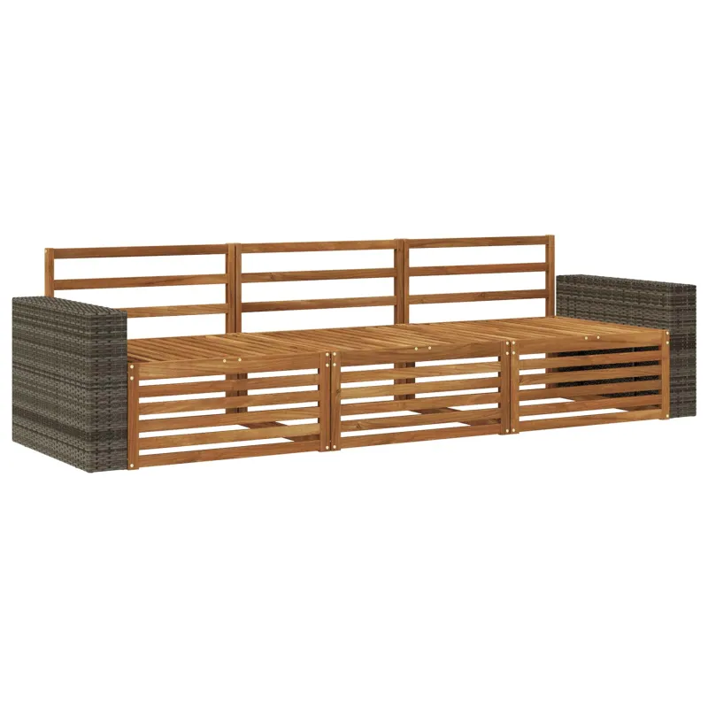 Lauko sofos komplektas 3 pcs Natūrali Kietos akacijos mediena
