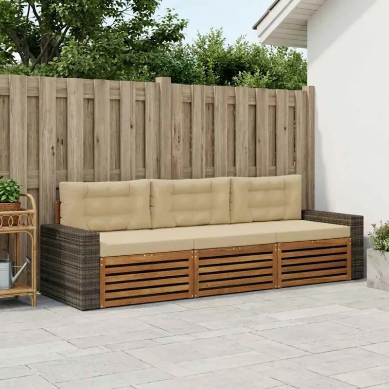 Lauko sofos komplektas 3 pcs Natūralus ir bežinis Poliesteris