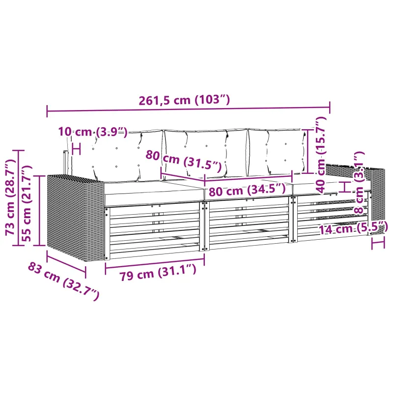 Lauko sofos komplektas 3 pcs Natūralus ir bežinis Poliesteris
