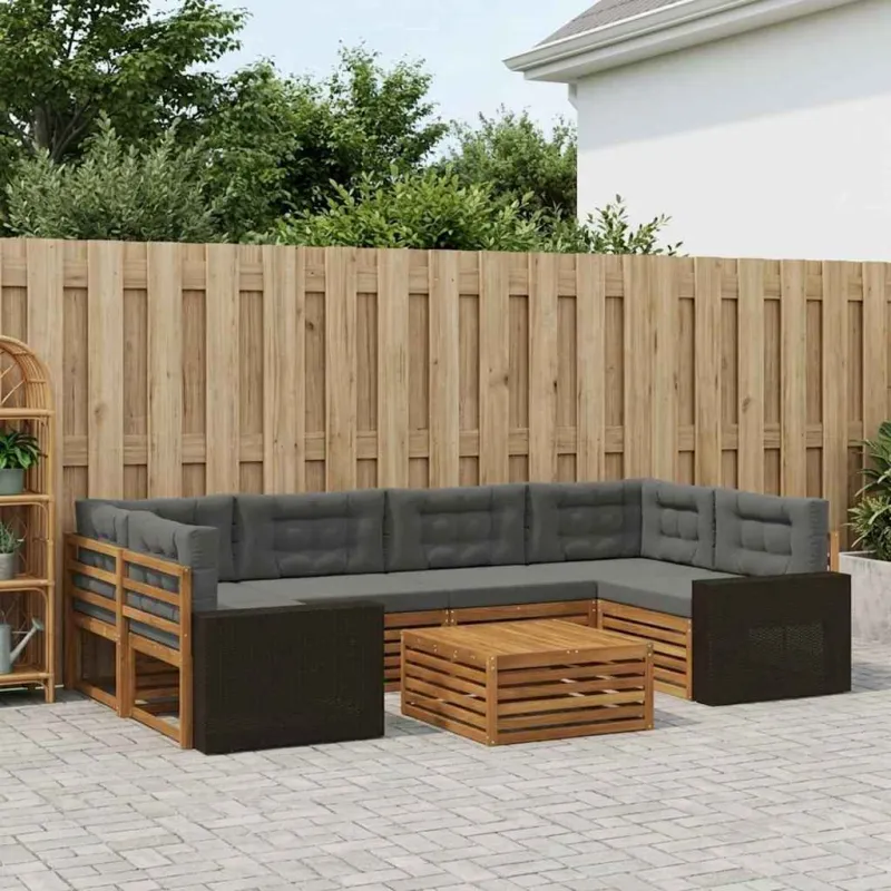 Lauko sofos komplektas su pagalve 7 pcs Natūralus ir antracitas