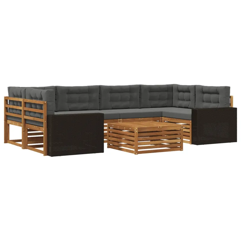 Lauko sofos komplektas su pagalve 7 pcs Natūralus ir antracitas