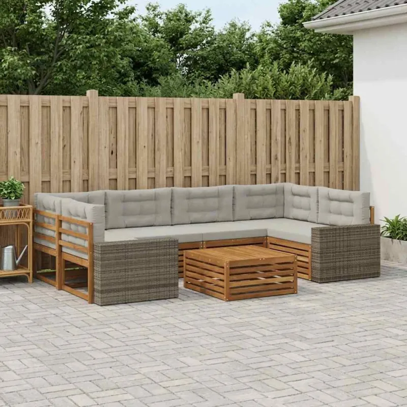 Lauko sofos komplektas 7 pcs Natūrali ir šviesiai pilka