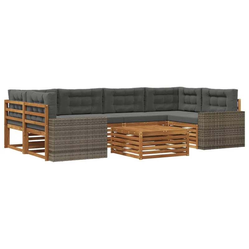 Lauko sofos komplektas su pagalve 7 pcs Natūralus ir antracitas
