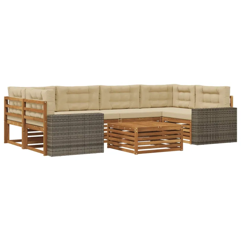 Lauko sofos komplektas 7 pcs Natūralus ir bežinis Poliesteris