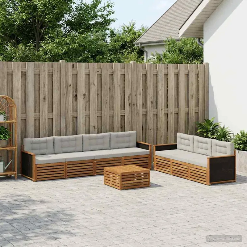 Lauko sofos komplektas 8 pcs Natūrali ir šviesiai pilka