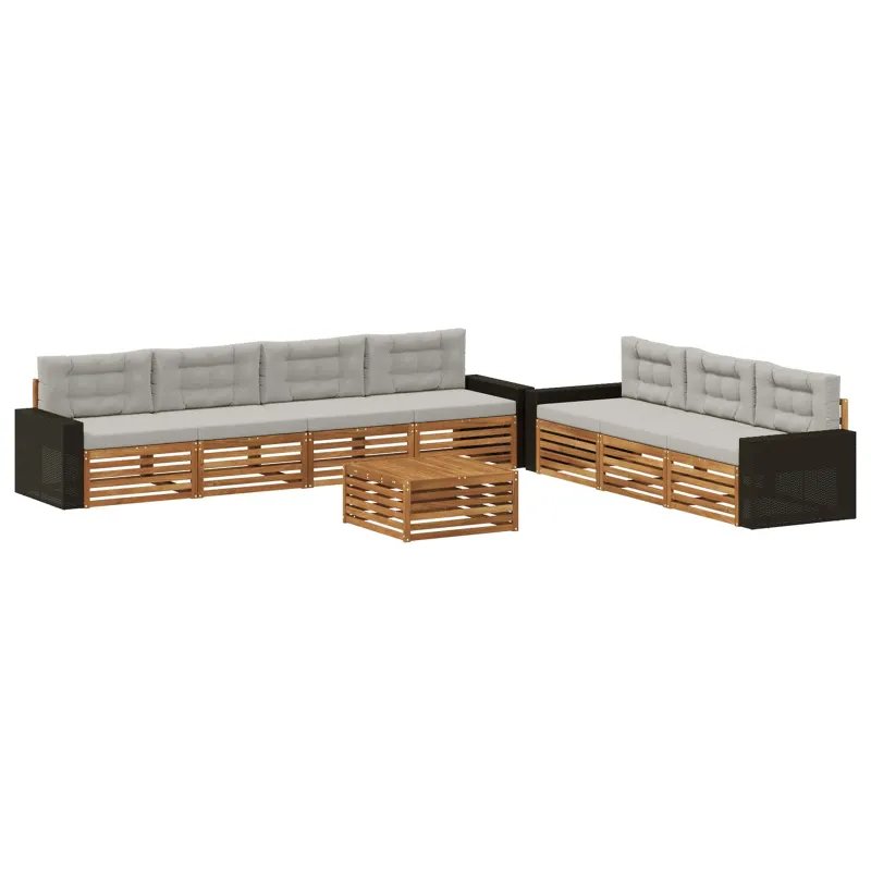 Lauko sofos komplektas 8 pcs Natūrali ir šviesiai pilka