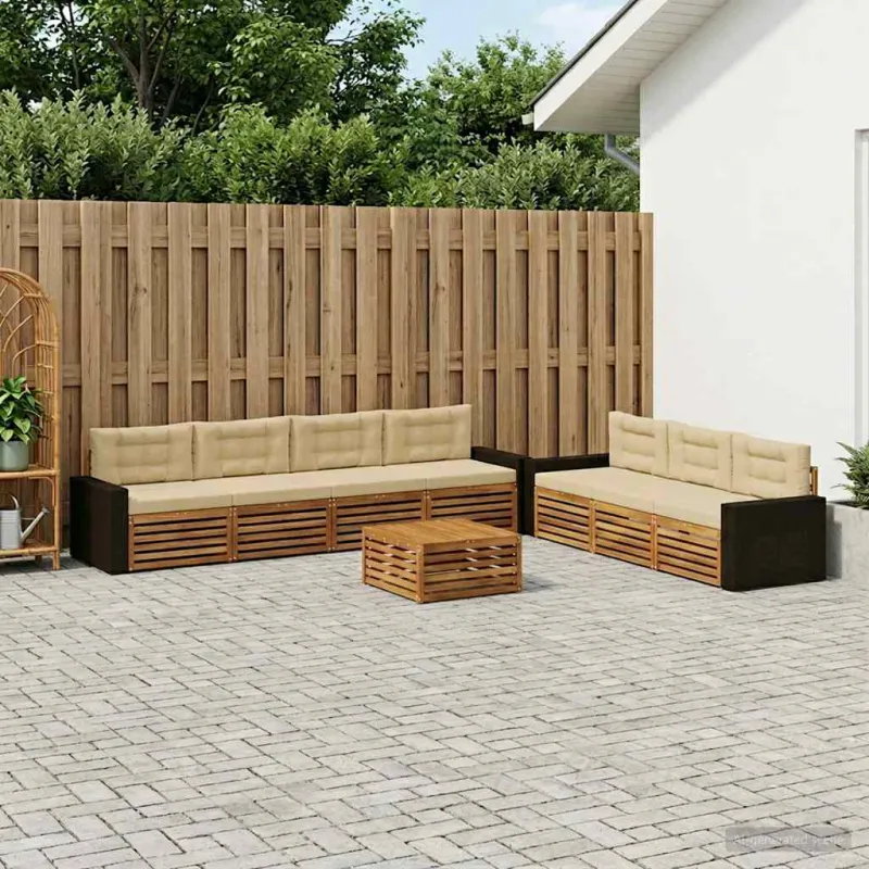 Lauko sofos komplektas 8 pcs Natūralus ir bežinis