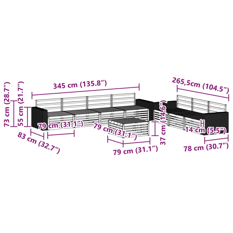 Lauko sofos komplektas 8 pcs Natūrali 79 x 79 x 37 cm