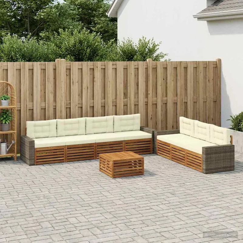 Lauko sofos komplektas 8 pcs Natūralus ir grietinėlė