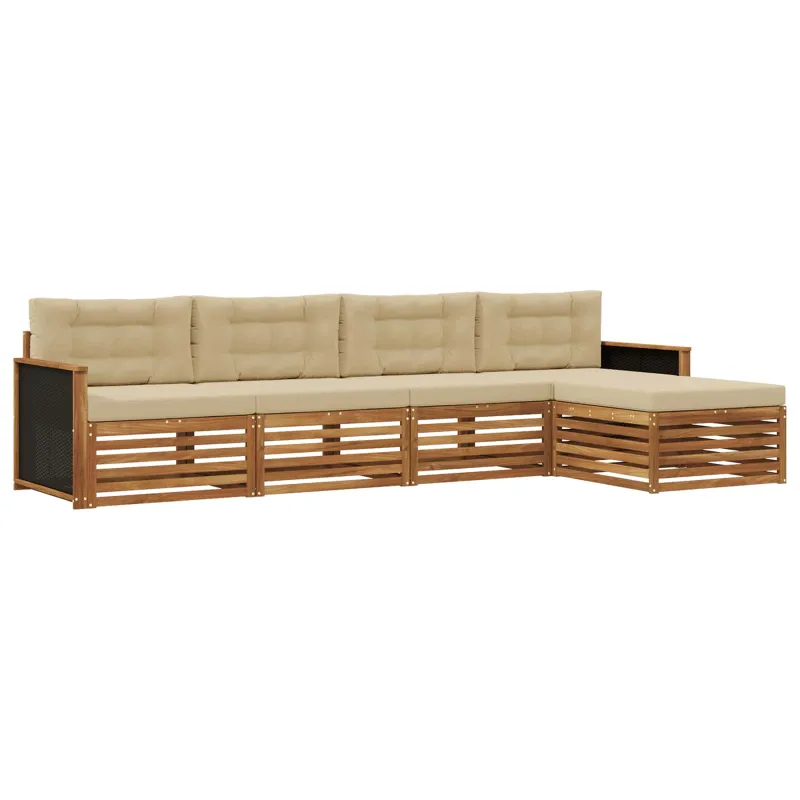 Lauko sofos komplektas 5 pcs Natūralus ir bežinis Poliesteris