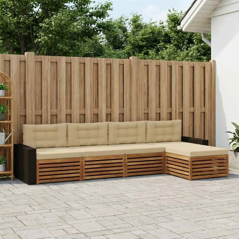 Lauko sofos komplektas 5 pcs Natūralus ir bežinis Poliesteris