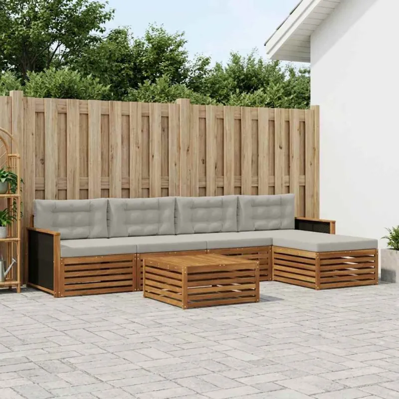Lauko sofos komplektas 6 pcs Natūrali ir šviesiai pilka