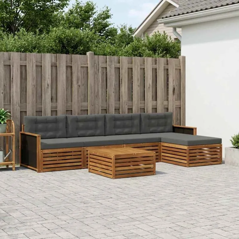 Lauko sofos komplektas 6 pcs Natūralus ir antracitas