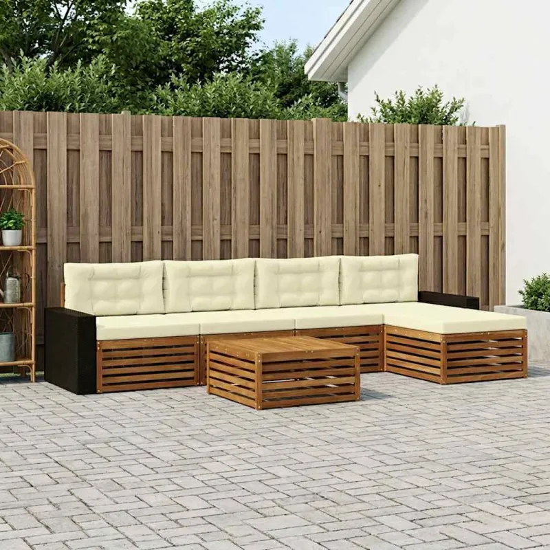 Lauko sofos komplektas 6 pcs Natūralus ir grietinėlė