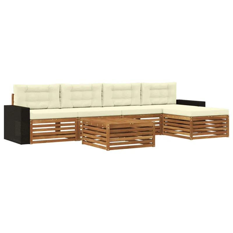 Lauko sofos komplektas 6 pcs Natūralus ir grietinėlė