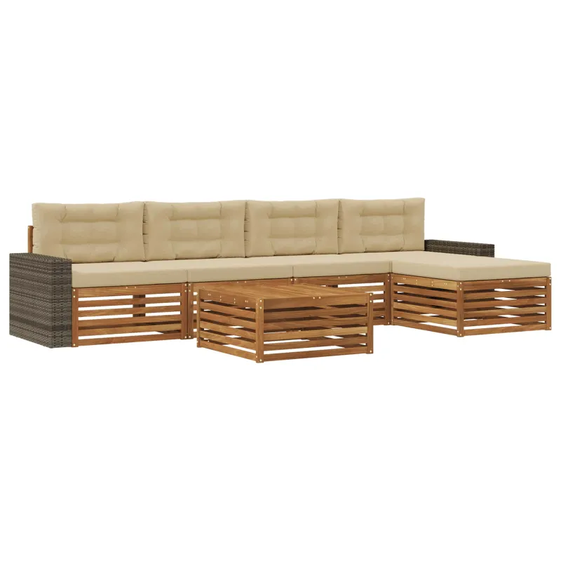 Lauko sofos komplektas 6 pcs Natūralus ir bežinis