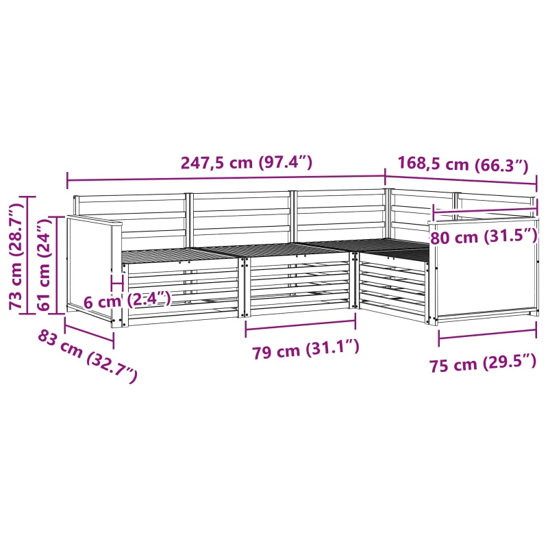 Lauko sofos komplektas 4 pcs Natūrali 247,5 x 168,5 x 73 cm