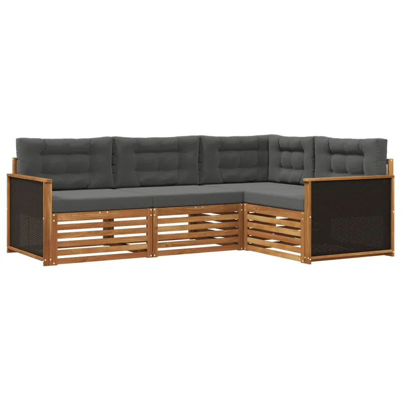Lauko sofos komplektas 4 pcs Natūralus ir antracitas