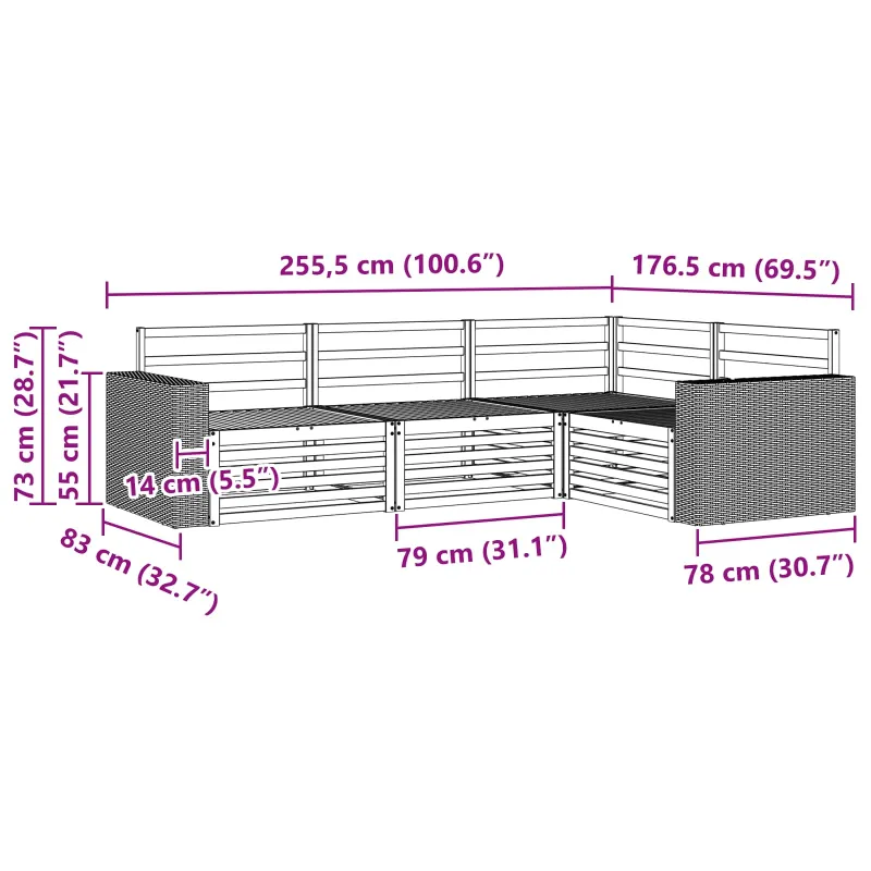Lauko sofos komplektas 4 pcs Natūrali 255,5 x 176,5 x 73 cm
