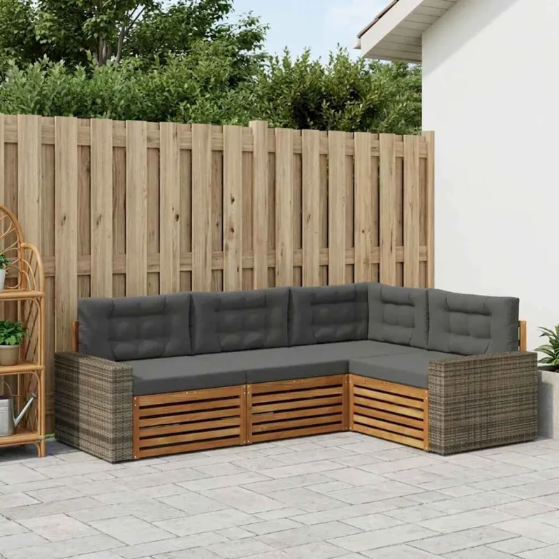 Lauko sofos komplektas 4 pcs Natūralus ir antracitas