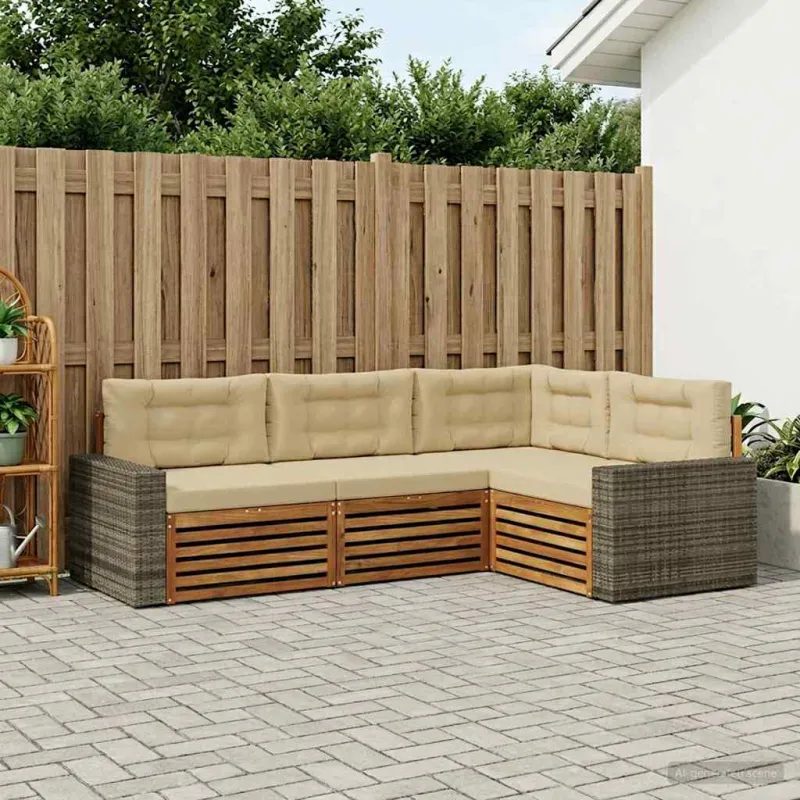 Lauko sofos komplektas 4 pcs Natūralus ir bežinis