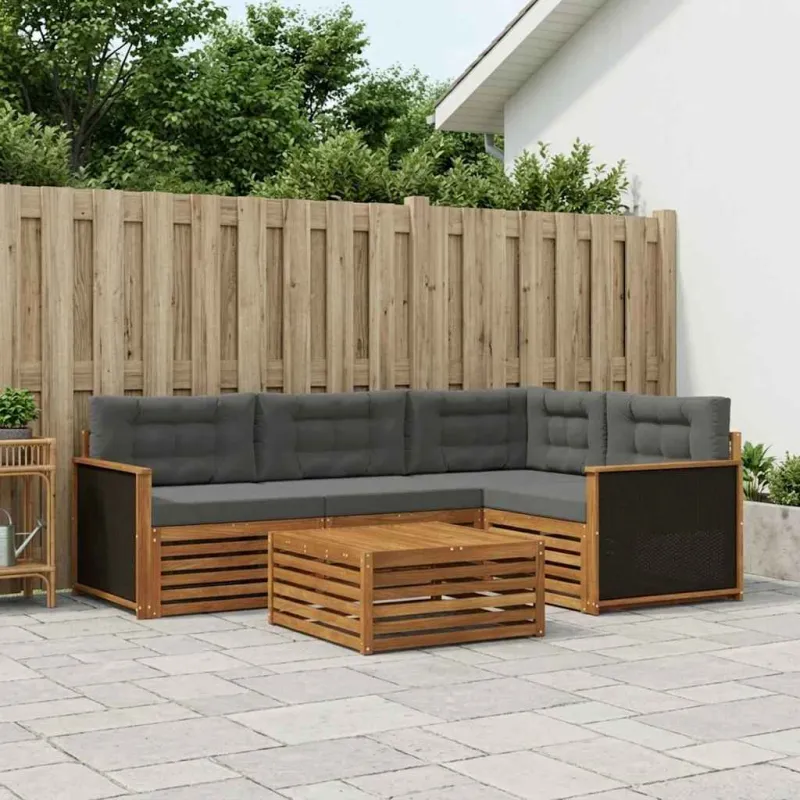 Lauko sofos komplektas 5 pcs Natūralus ir antracitas