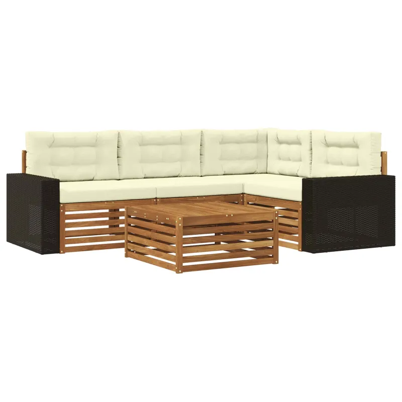 Lauko sofos komplektas 5 pcs Natūralus ir grietinėlė