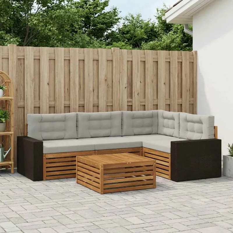 Lauko sofos komplektas 5 pcs Natūrali ir šviesiai pilka