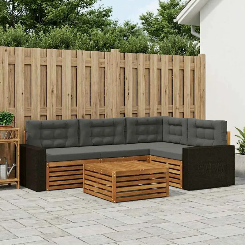 Lauko sofos komplektas 5 pcs Natūralus ir antracitas