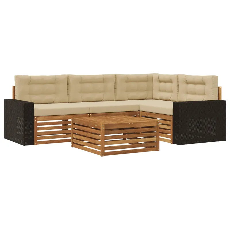 Lauko sofos komplektas 5 pcs Natūralus ir bežinis