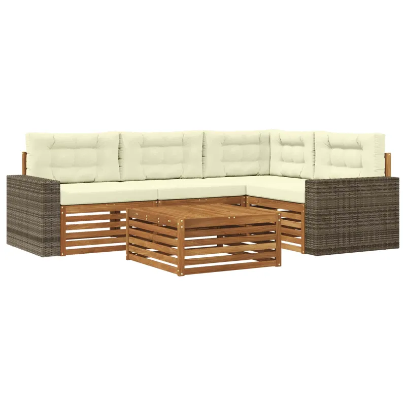 Lauko sofos komplektas 5 pcs Natūralus ir grietinėlė