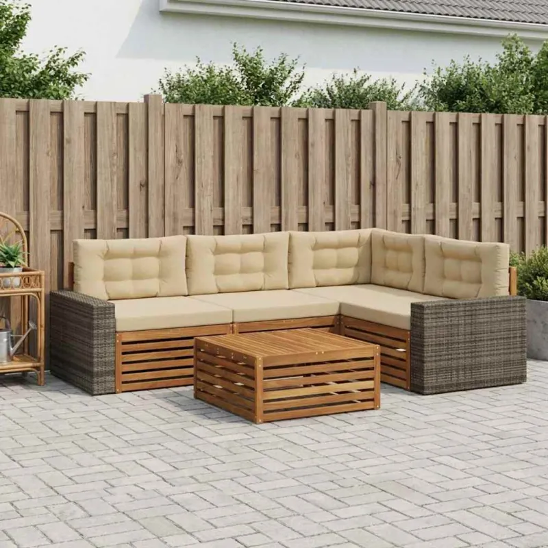 Lauko sofos komplektas 5 pcs Natūralus ir bežinis