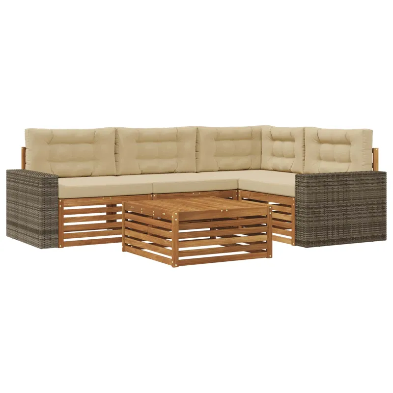 Lauko sofos komplektas 5 pcs Natūralus ir bežinis
