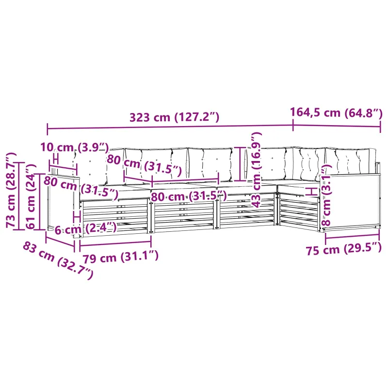 Lauko sofos komplektas 5 pcs Natūrali ir šviesiai pilka