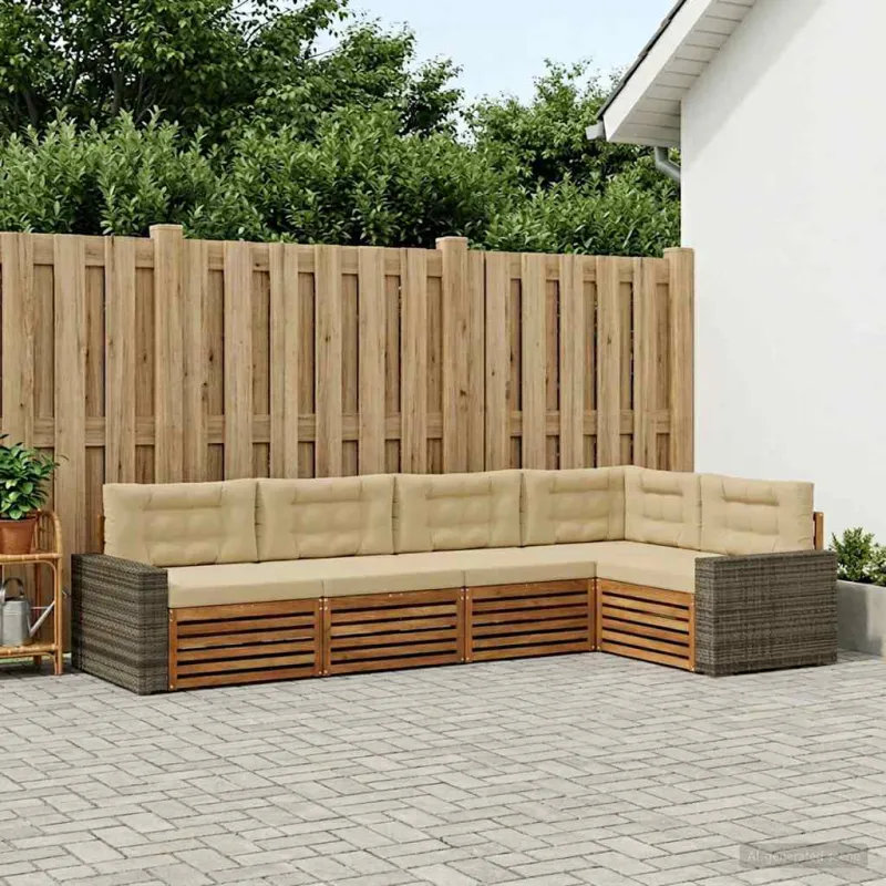 Lauko sofos komplektas 5 pcs Natūralus ir bežinis