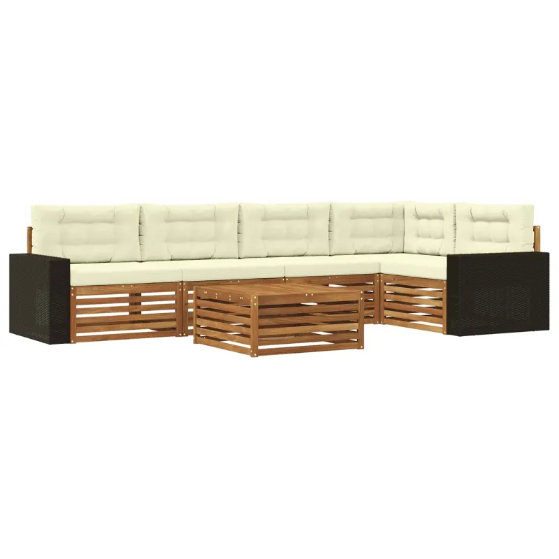 Lauko sofos komplektas 6 pcs Natūralus ir grietinėlė