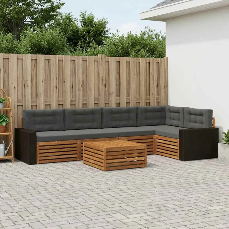 Lauko sofos komplektas 6 pcs Natūralus ir antracitas