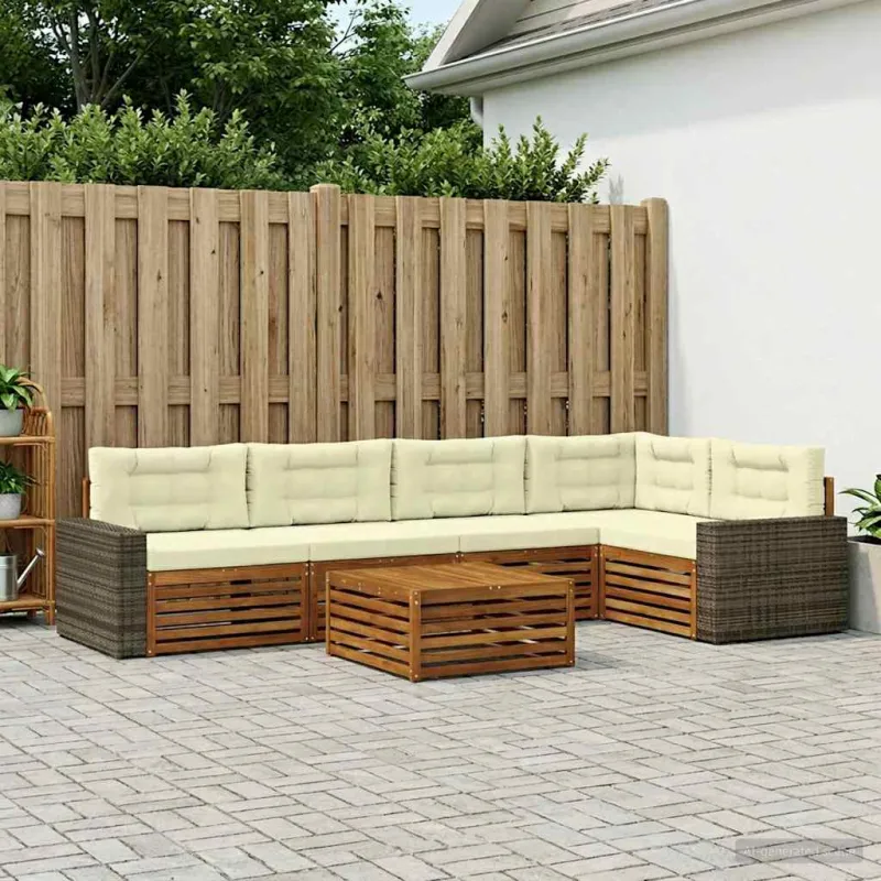 Lauko sofos komplektas 6 pcs Natūralus ir grietinėlė