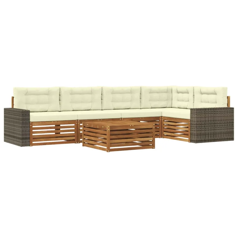 Lauko sofos komplektas 6 pcs Natūralus ir grietinėlė