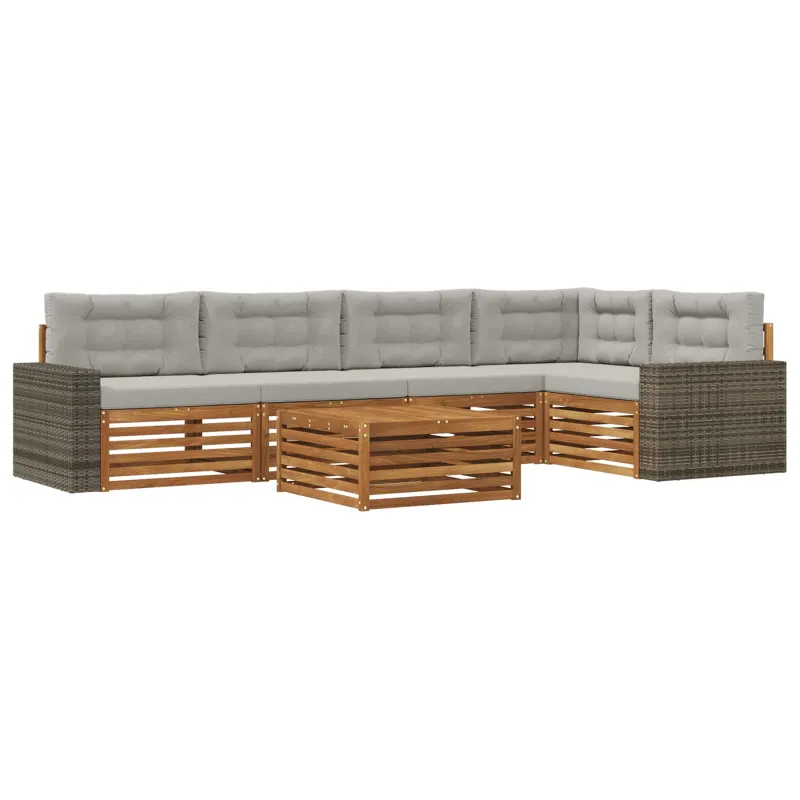 Lauko sofos komplektas 6 pcs Natūrali ir šviesiai pilka