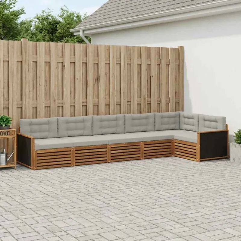 Lauko sofos komplektas 6 pcs Natūrali ir šviesiai pilka